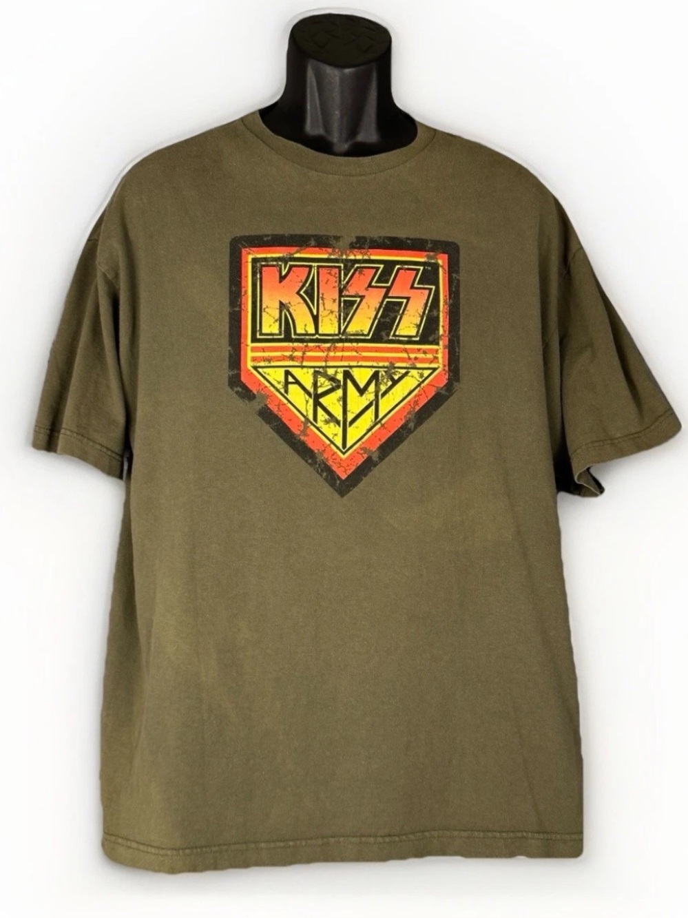 Vintage Y2K Kiss Army Band Shirt Men XL Alstyle AAA Olive Green Grunge Rock Tee